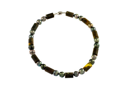 Tahiti Pearl and Raw Amber necklace