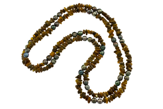 Tahiti Pearl and Raw Amber long necklace